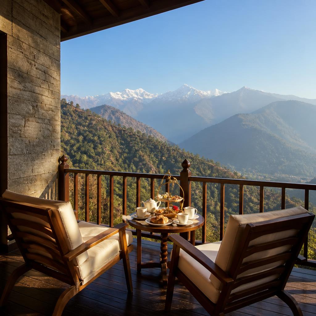 Private cottage balcony with mountain views