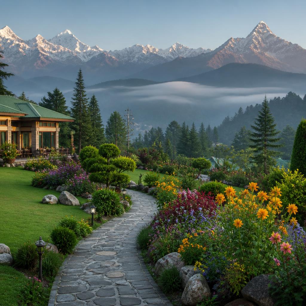 Resort gardens and blooms on the hillside