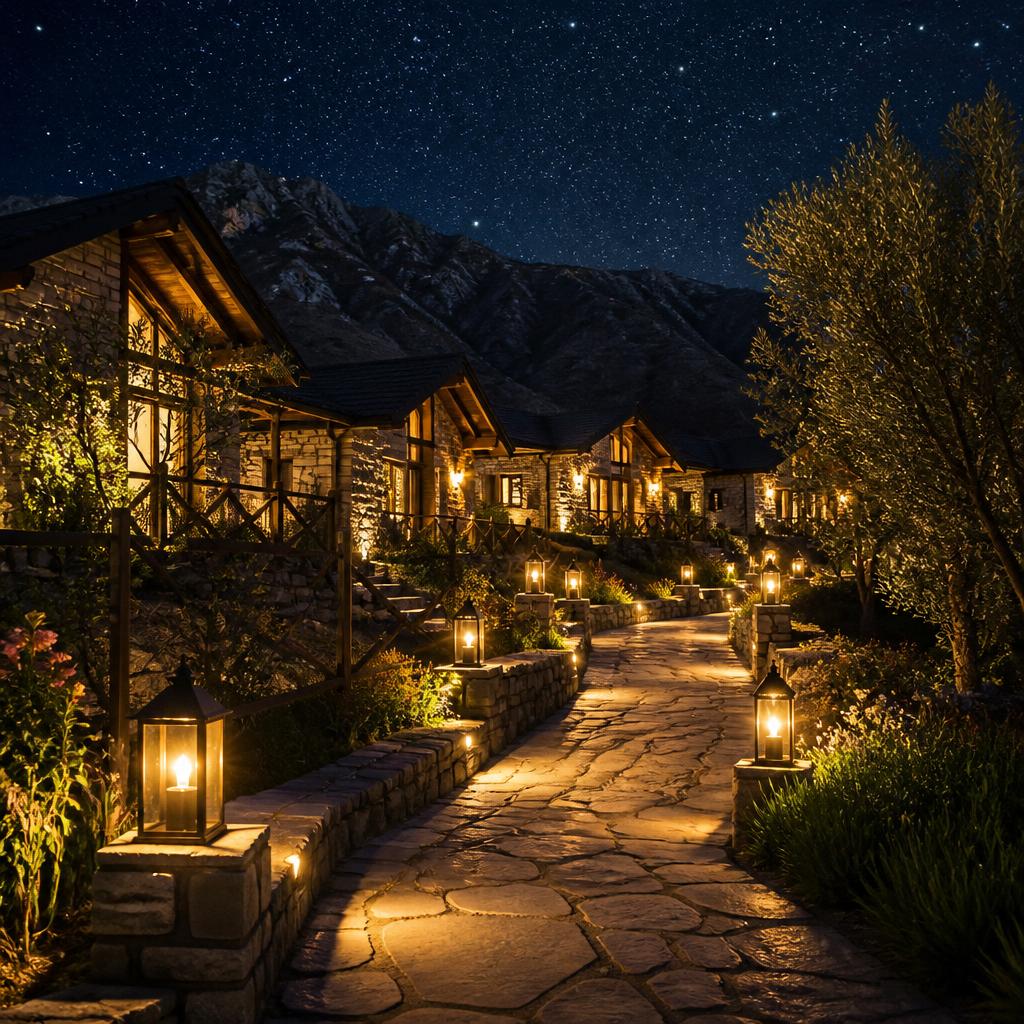 Lantern-lit pathway at night