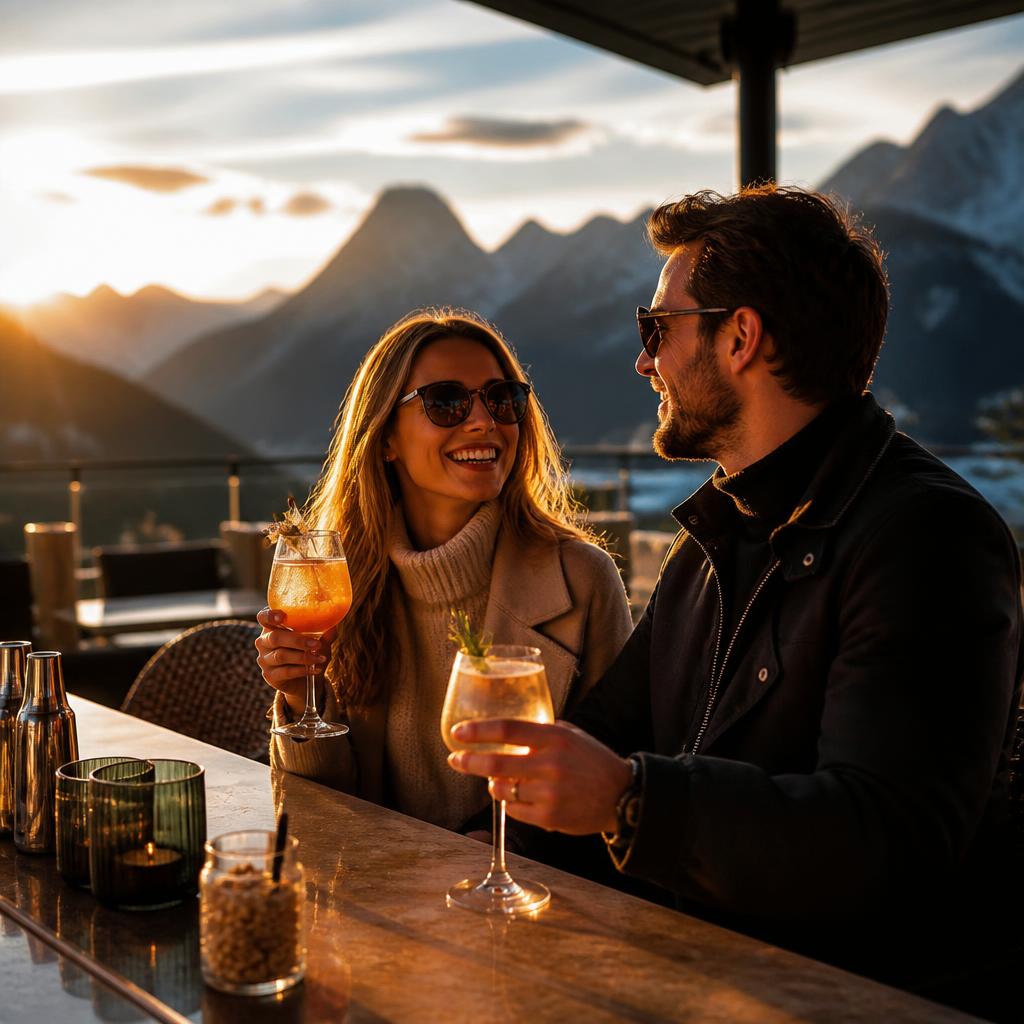 Sunset bar with golden hour views